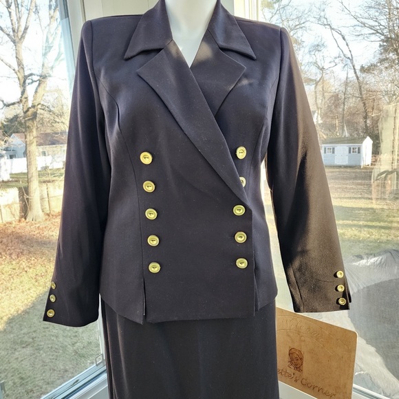 Monroe & Main Black Double Breasted Gold Button Maxi Pencil Skirt Suit - Picture 3 of 16